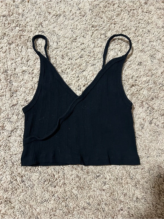 Free People Tops - Free People Black Ribbed Wrap Crop Tank